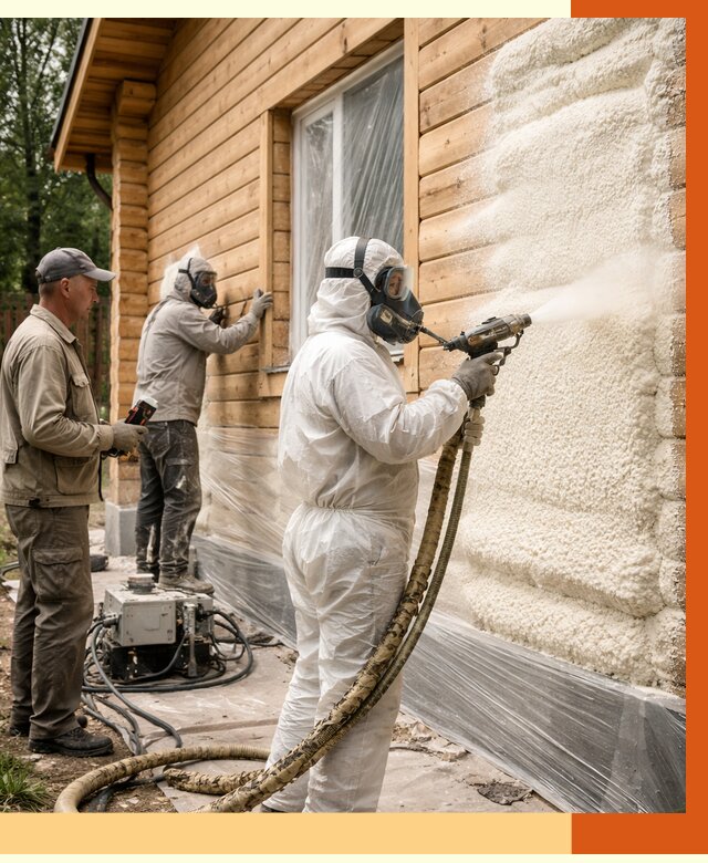 Утепление дома из бруса ППУ в Миассе от 3915 руб/м2 под ключ | ТепломастерМсс